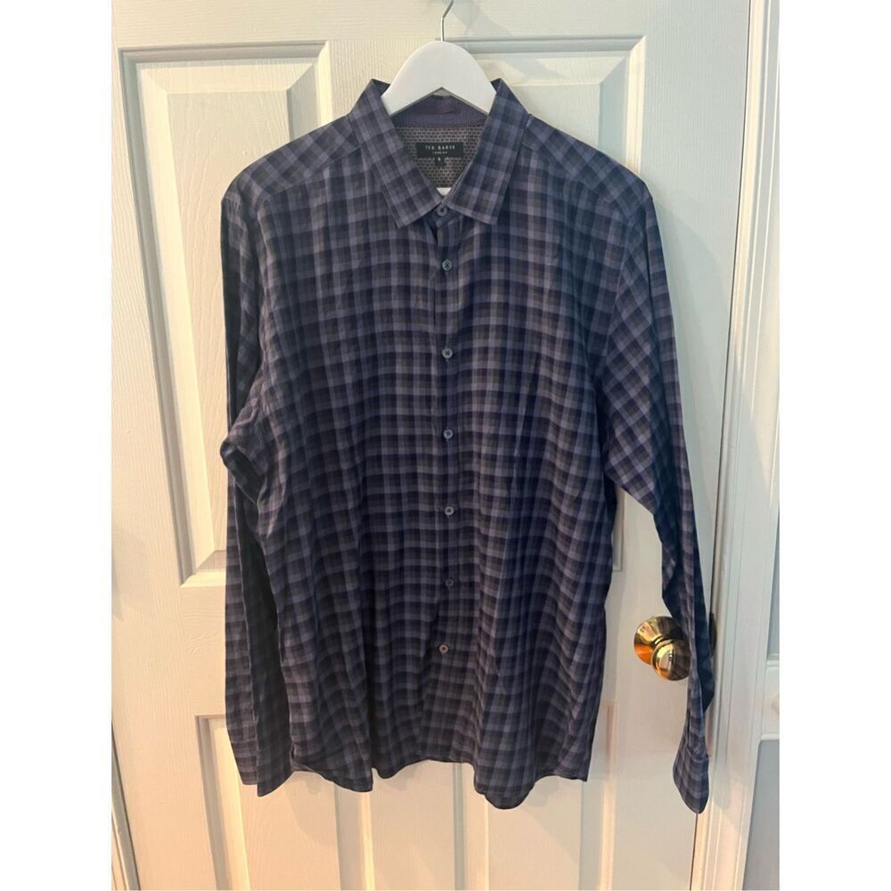 Ted Baker Mens  Blue Plaid Lumberjack Button Down Shirt sz 6 or 2XL EUC